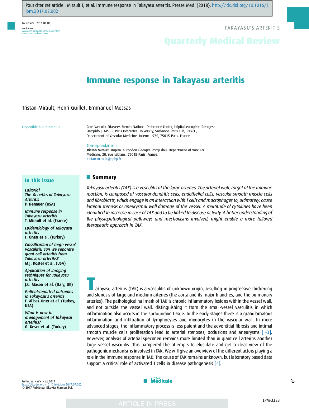 Immune response in Takayasu arteritis