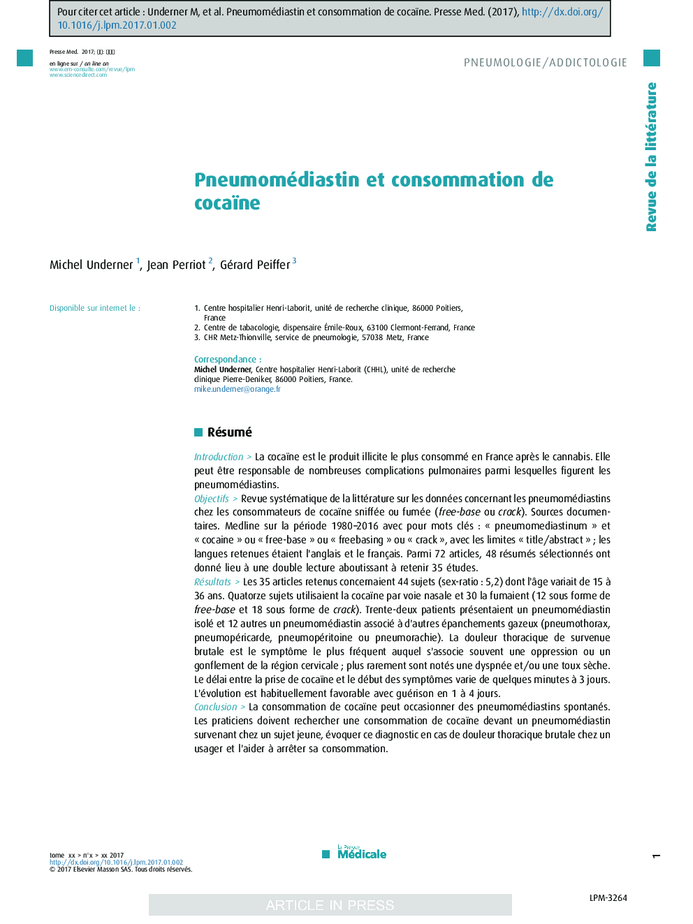 Pneumomédiastin et consommation de cocaïne