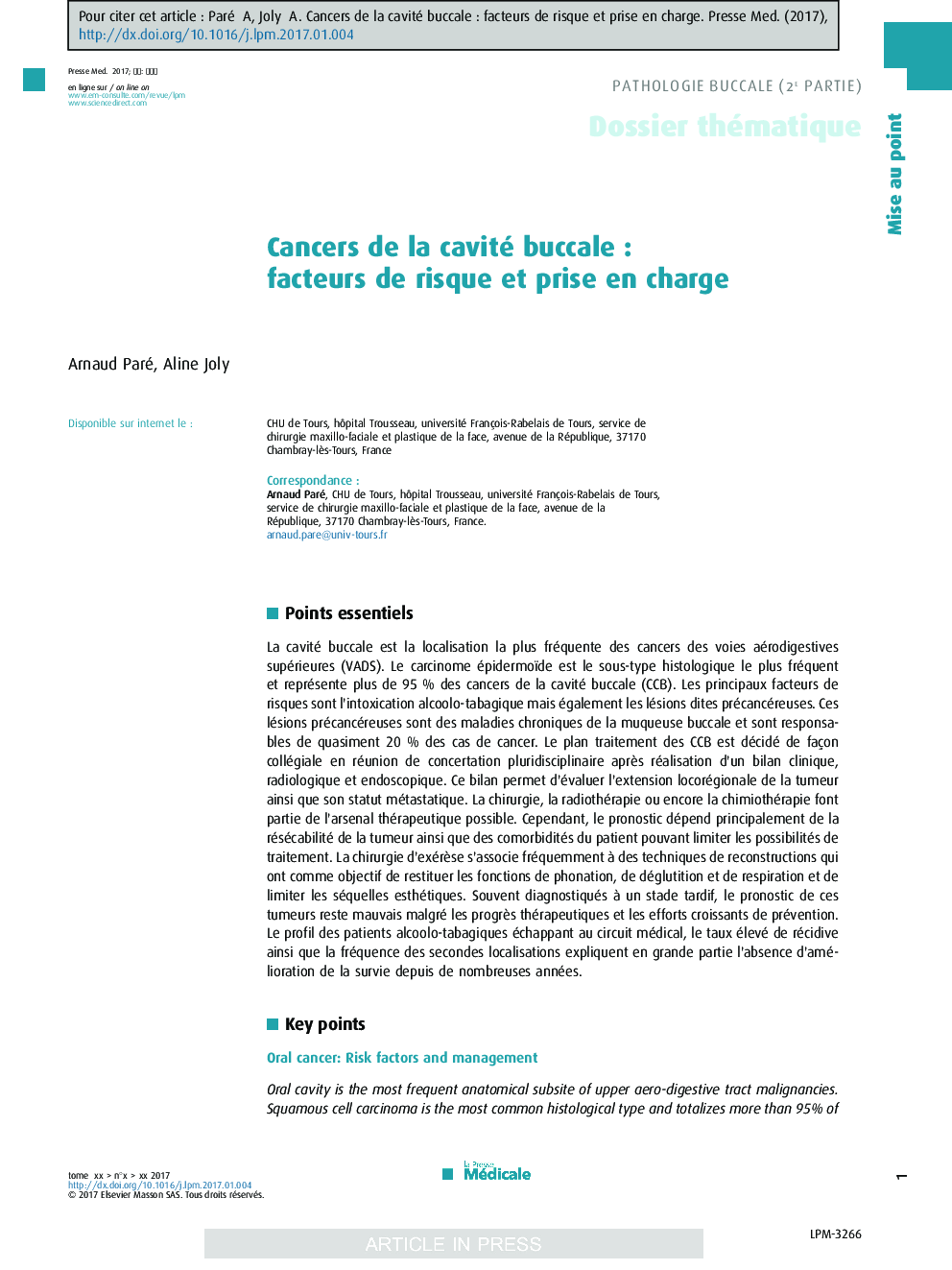 Cancers de la cavité buccaleÂ : facteurs de risque et prise en charge