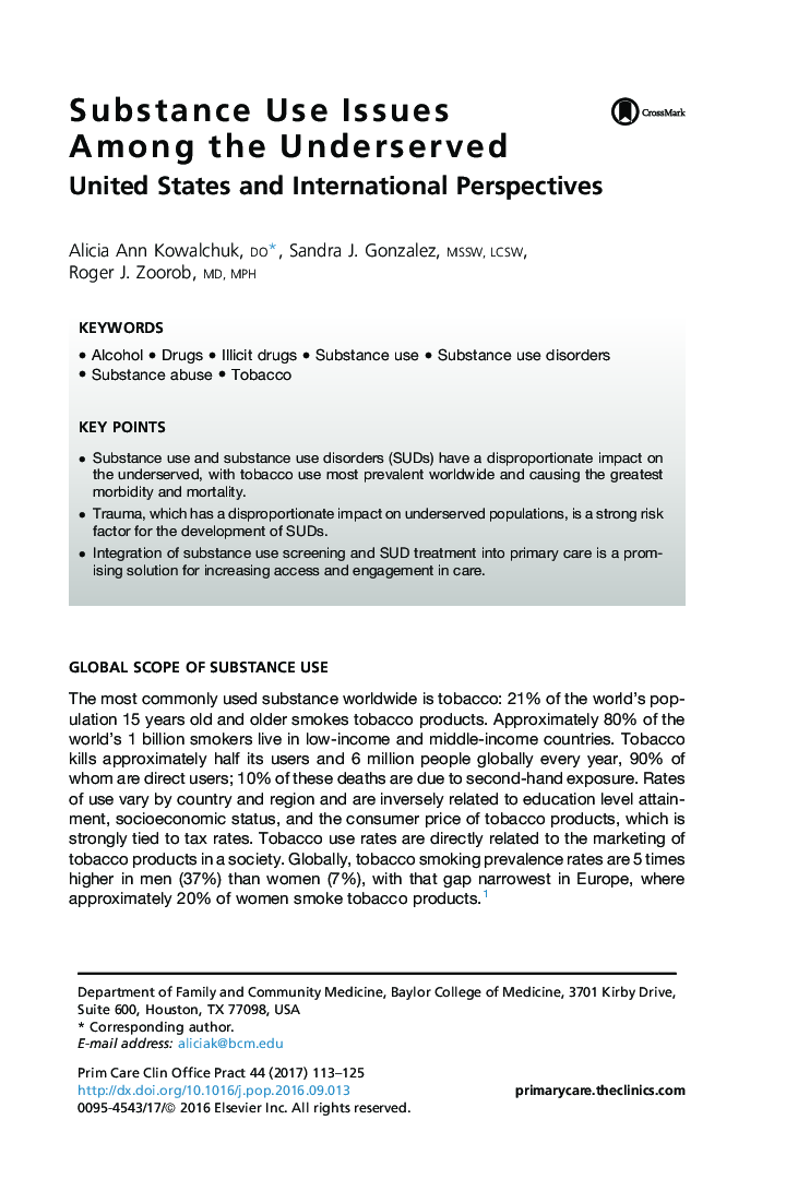 Substance Use Issues Among the Underserved