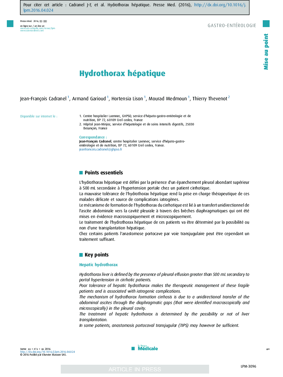 Hydrothorax hépatique
