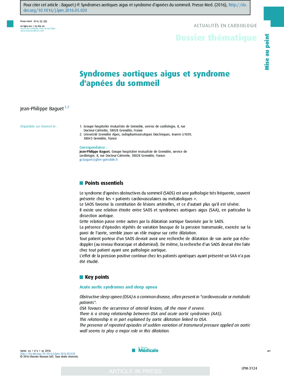 Syndromes aortiques aigus et syndrome d'apnées du sommeil