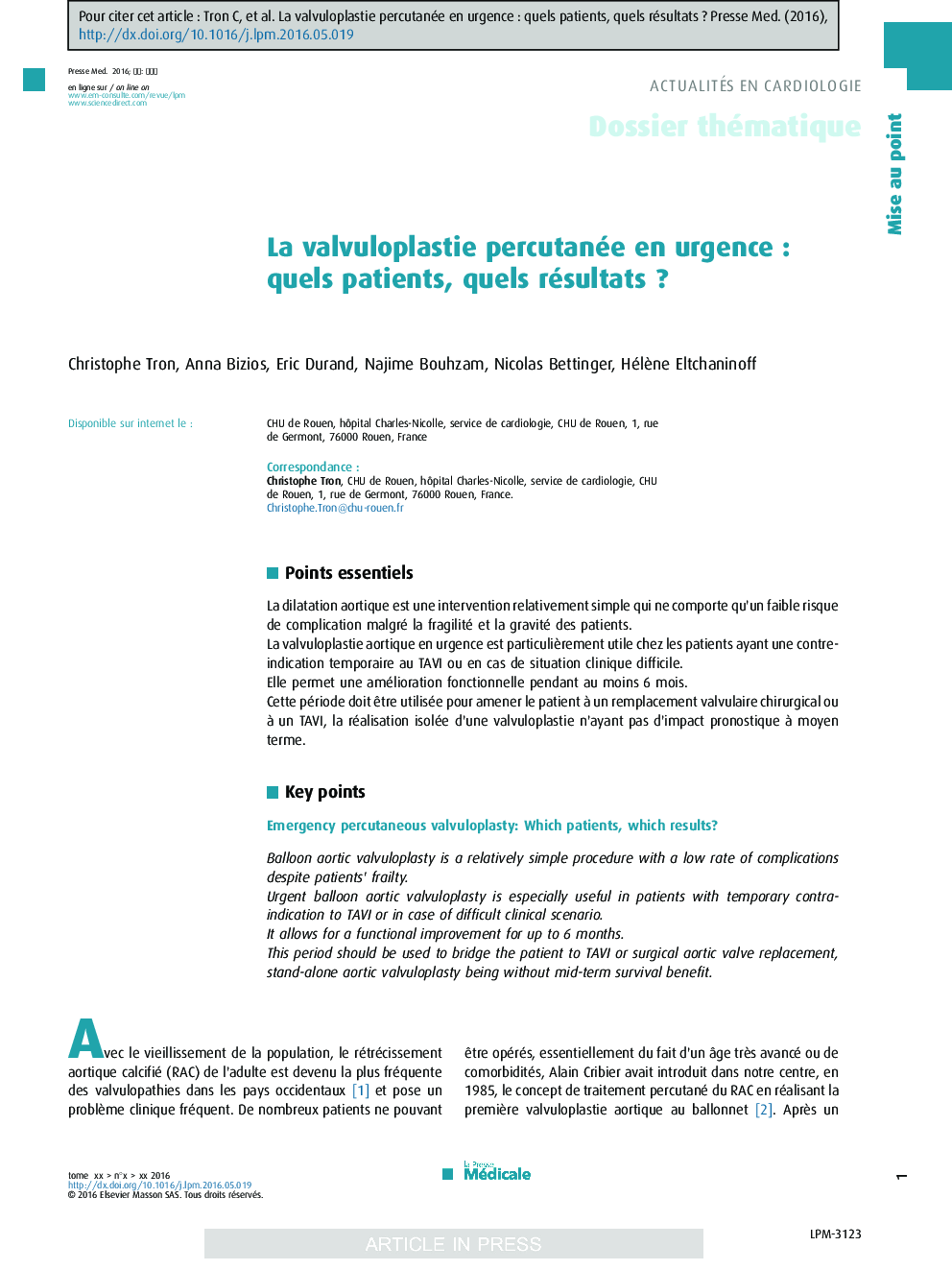 La valvuloplastie percutanée en urgenceÂ : quels patients, quels résultatsÂ ?