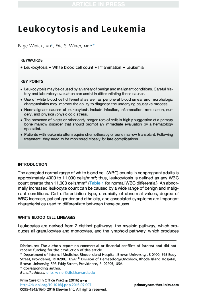 Leukocytosis and Leukemia