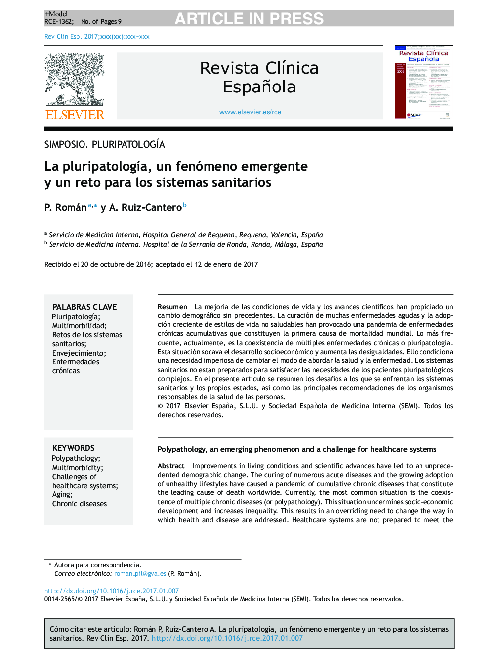 La pluripatologÃ­a, un fenómeno emergente y un reto para los sistemas sanitarios