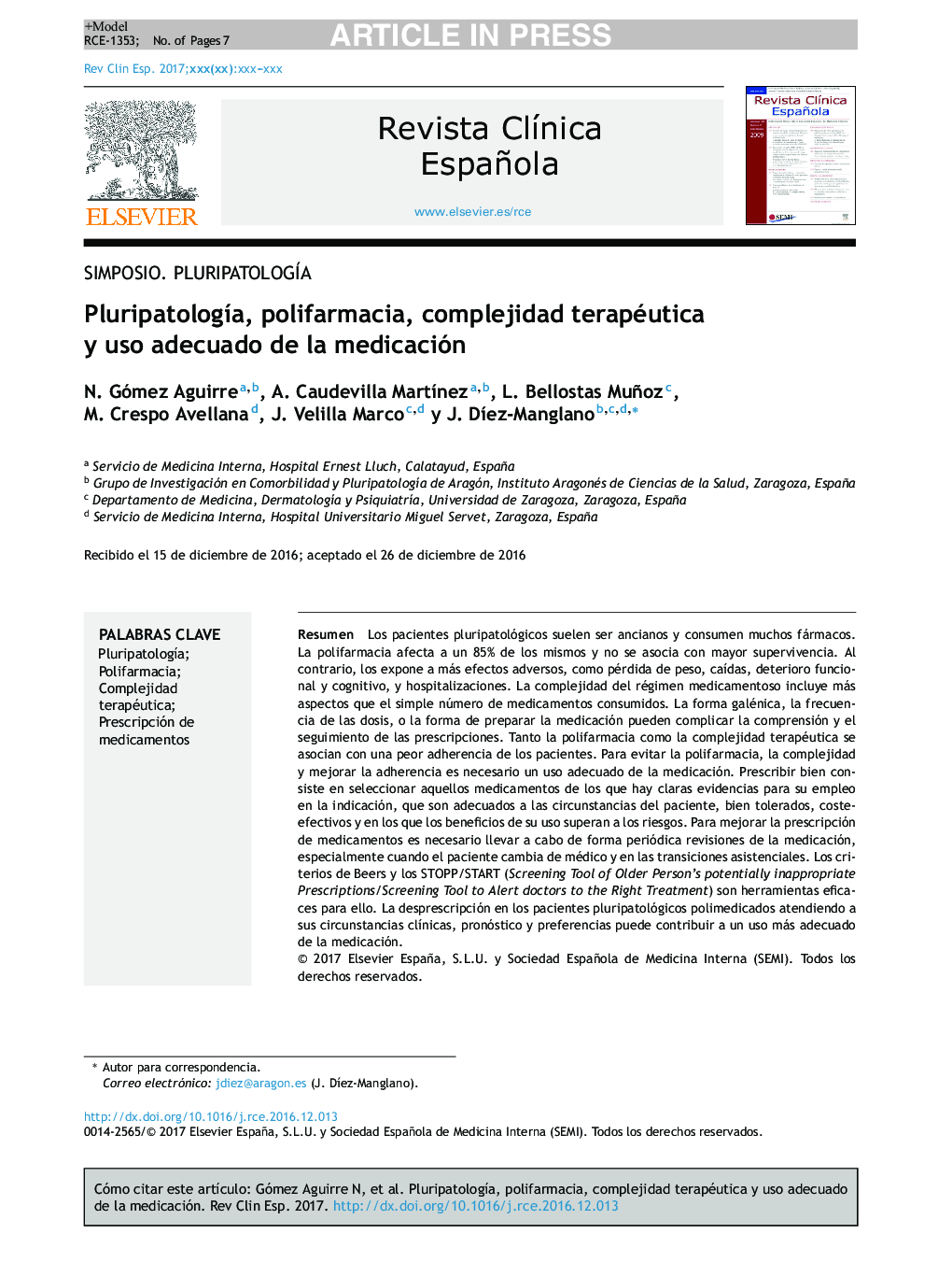 PluripatologÃ­a, polifarmacia, complejidad terapéutica y uso adecuado de la medicación