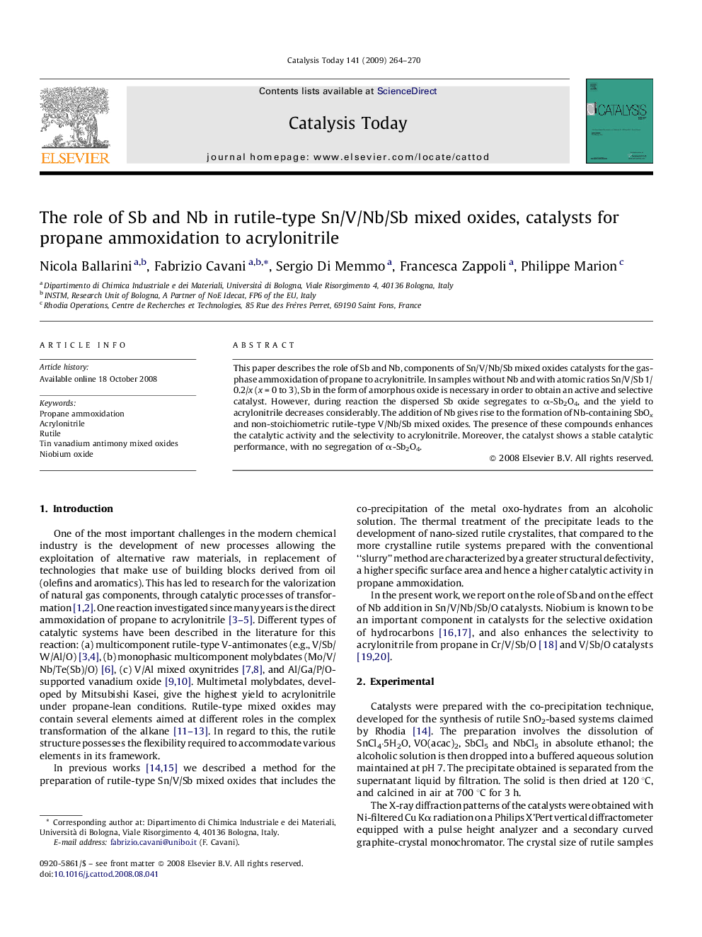 The role of Sb and Nb in rutile-type Sn/V/Nb/Sb mixed oxides, catalysts for propane ammoxidation to acrylonitrile