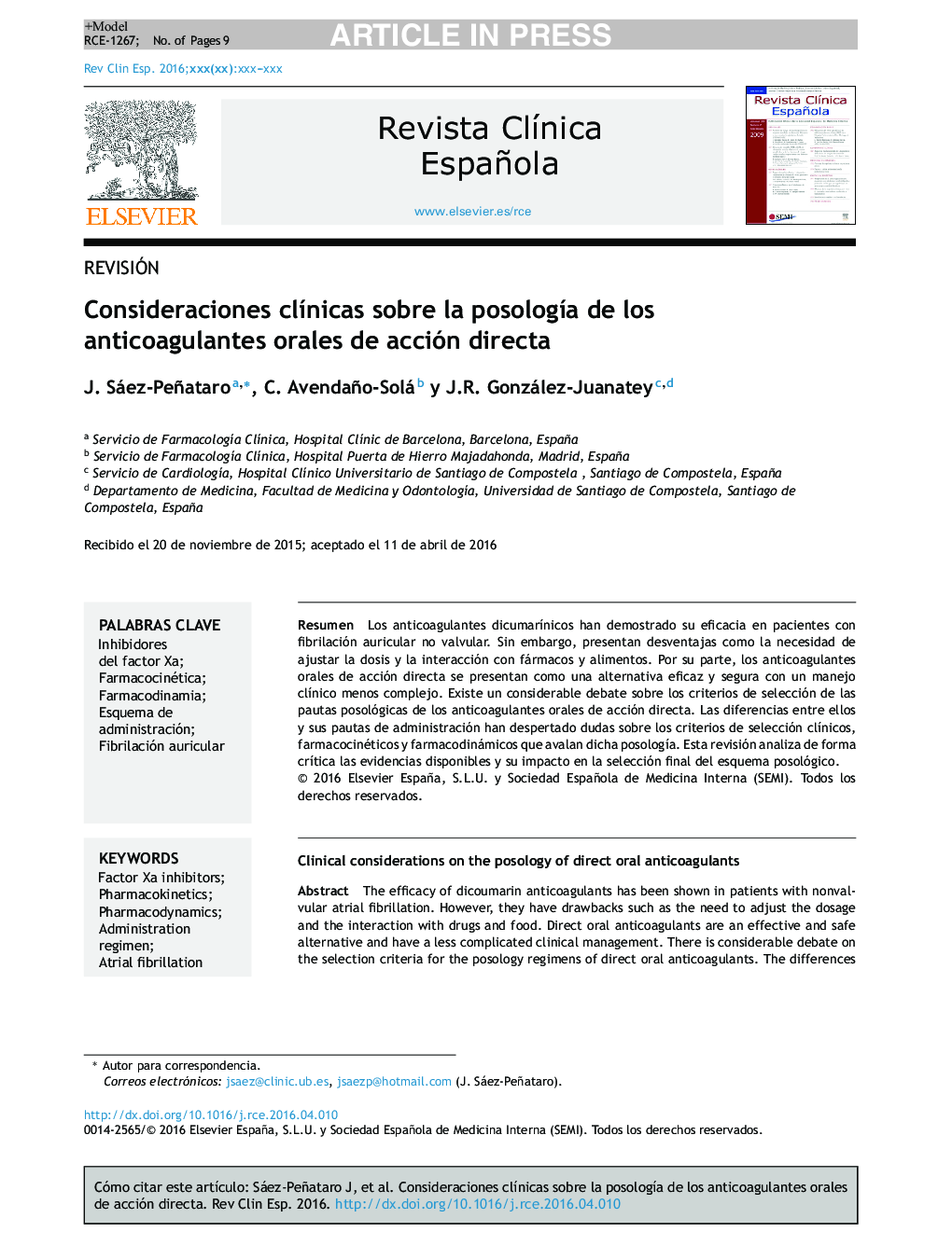 Consideraciones clÃ­nicas sobre la posologÃ­a de los anticoagulantes orales de acción directa