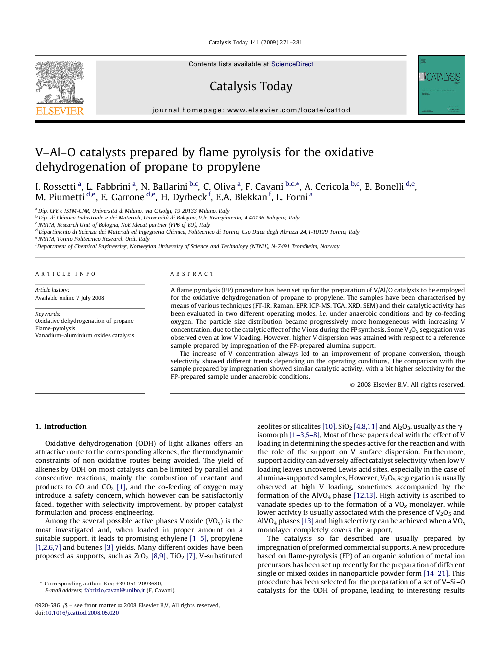 V–Al–O catalysts prepared by flame pyrolysis for the oxidative dehydrogenation of propane to propylene