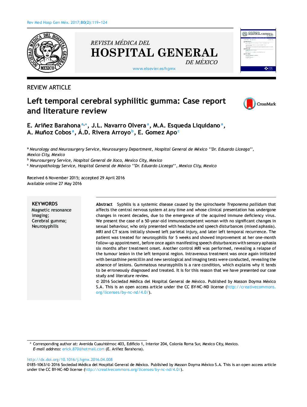 Left temporal cerebral syphilitic gumma: Case report and literature review