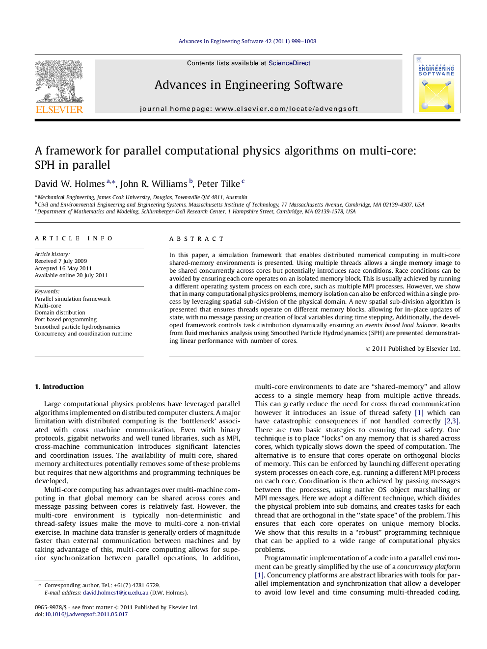 A framework for parallel computational physics algorithms on multi-core: SPH in parallel