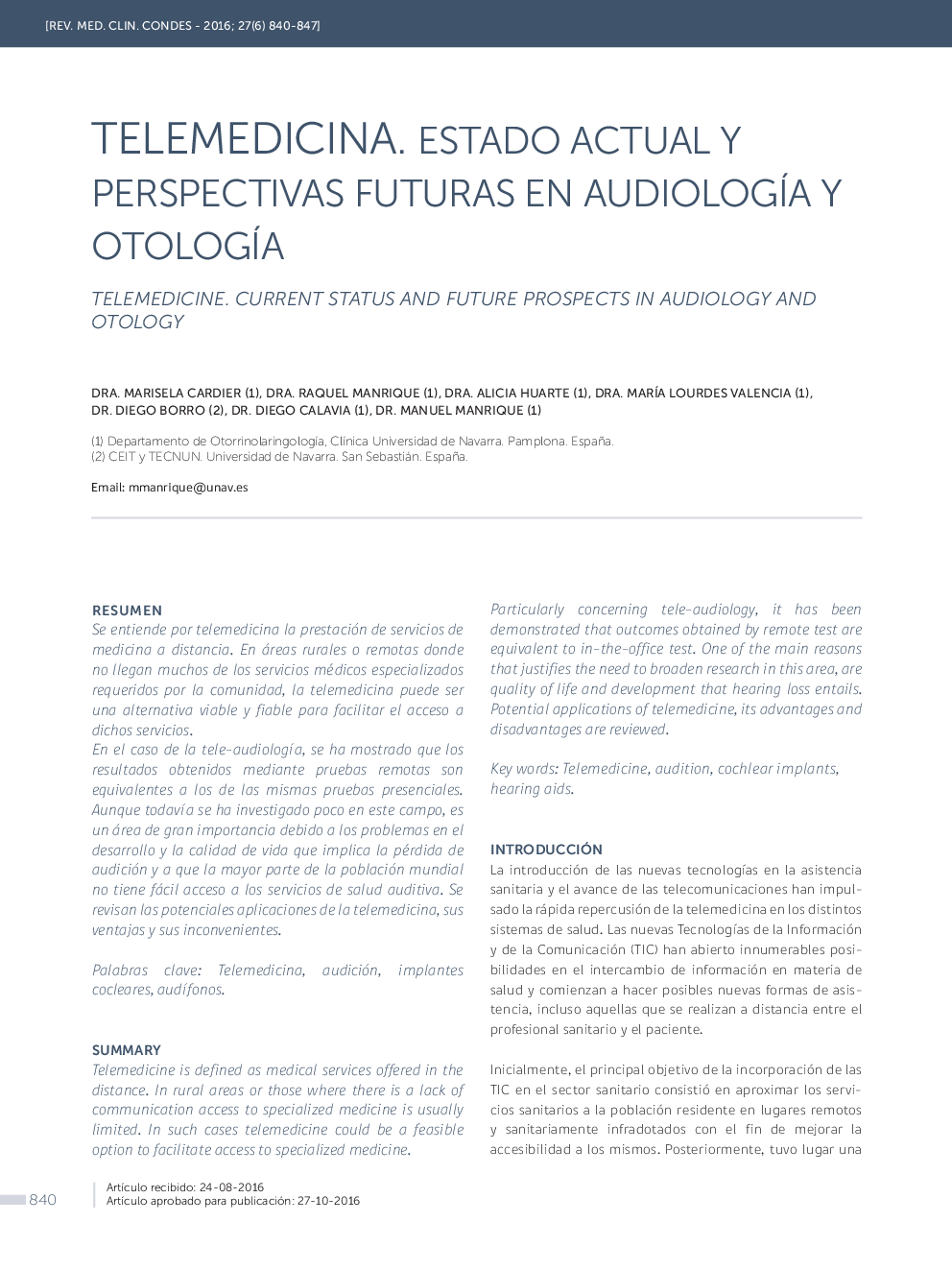 TELEMEDICINA. ESTADO ACTUAL Y PERSPECTIVAS FUTURAS EN AUDIOLOGÍA Y OTOLOGÍA