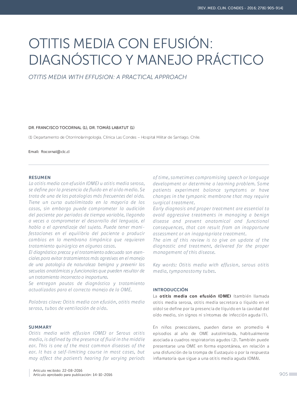 OTITIS MEDIA CON EFUSIÃN: DIAGNÃSTICO Y MANEJO PRÁCTICO