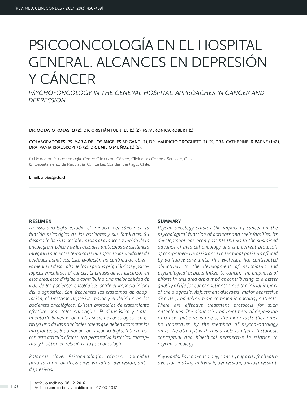 PSICOONCOLOGÍA EN EL HOSPITAL GENERAL. ALCANCES EN DEPRESIÃN Y CÁNCER