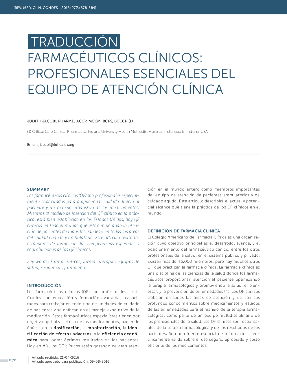 FARMACÃUTICOS CLÍNICOS: PROFESIONALES ESENCIALES DEL EQUIPO DE ATENCIÃN CLÍNICA