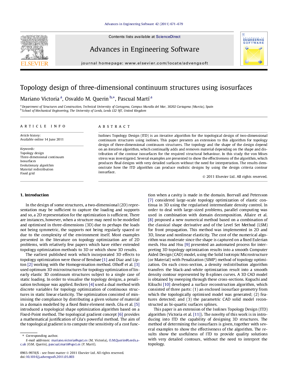 Topology design of three-dimensional continuum structures using isosurfaces