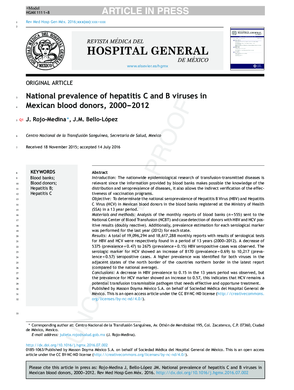 National prevalence of hepatitis C and B viruses in Mexican blood donors, 2000-2012