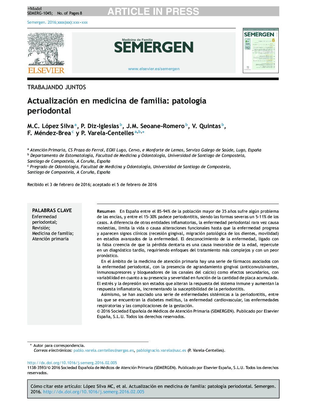 Actualización en medicina de familia: patologÃ­a periodontal