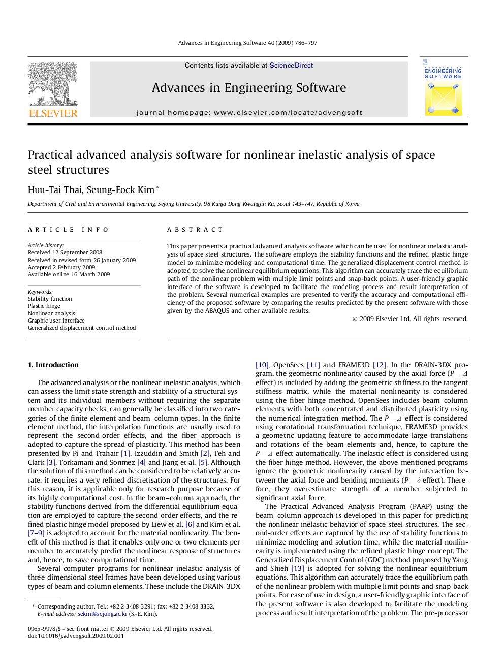 Practical advanced analysis software for nonlinear inelastic analysis of space steel structures