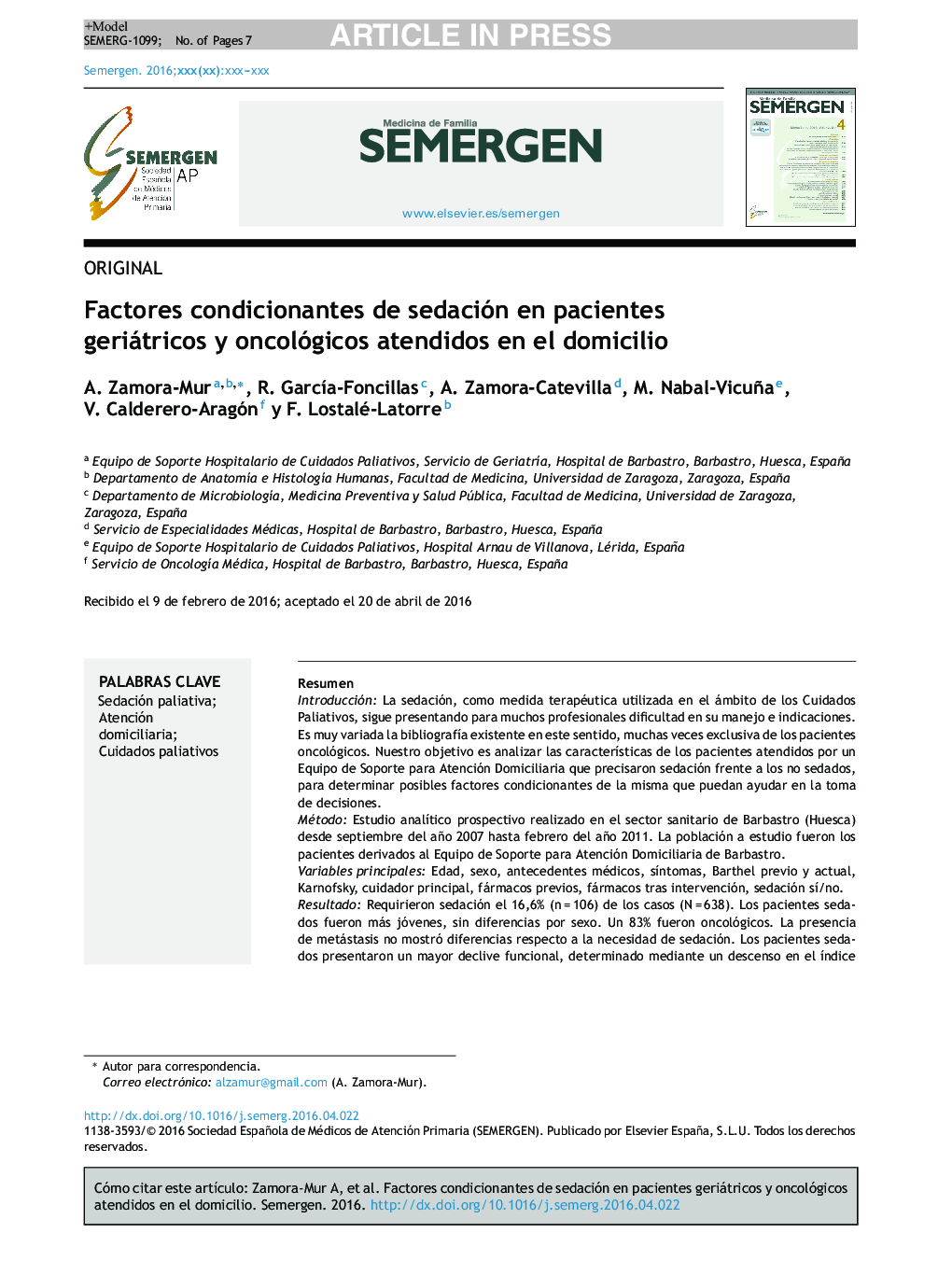 Factores condicionantes de sedación en pacientes geriátricos y oncológicos atendidos en el domicilio