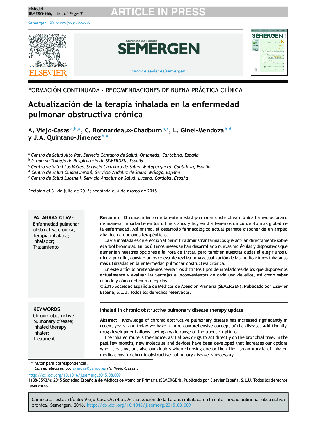 Actualización de la terapia inhalada en la enfermedad pulmonar obstructiva crónica