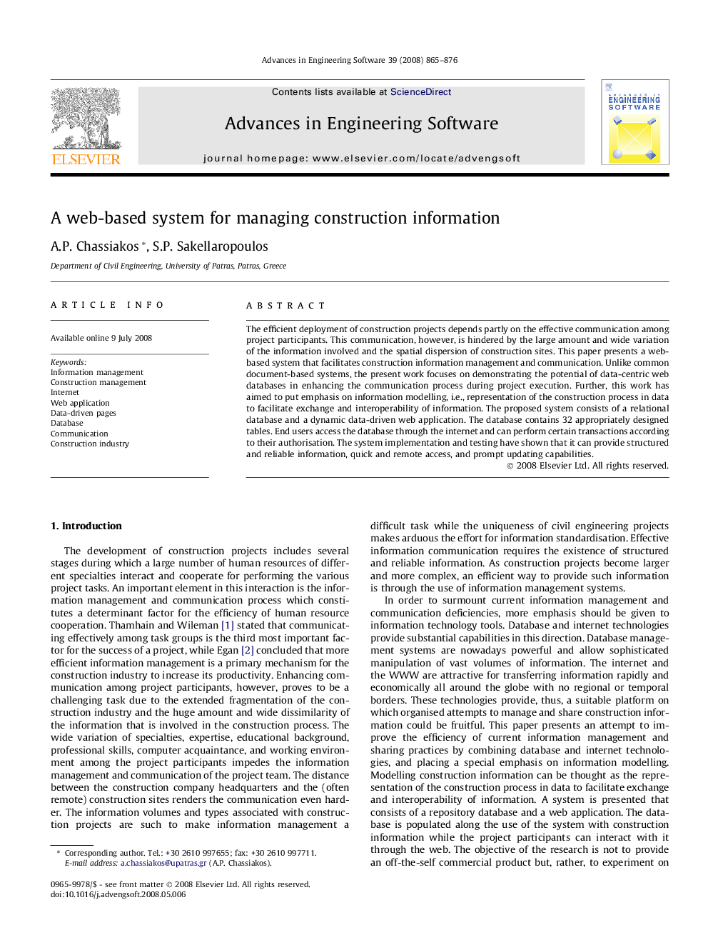 A web-based system for managing construction information