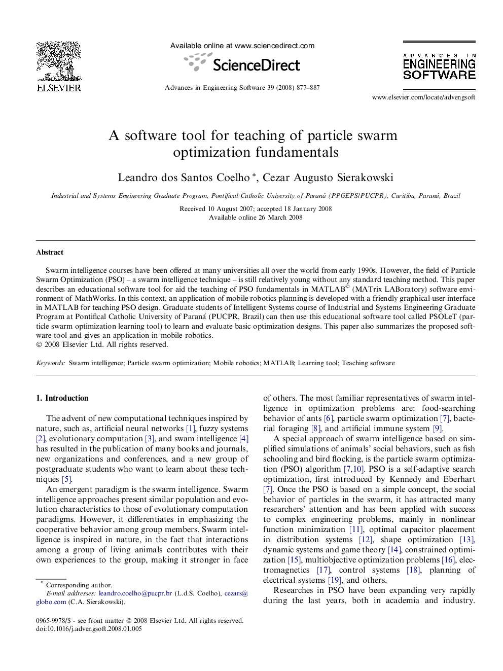 A software tool for teaching of particle swarm optimization fundamentals