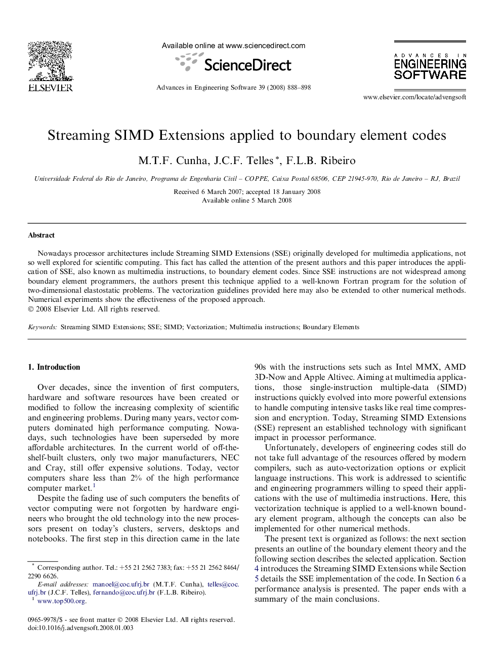 Streaming SIMD Extensions applied to boundary element codes