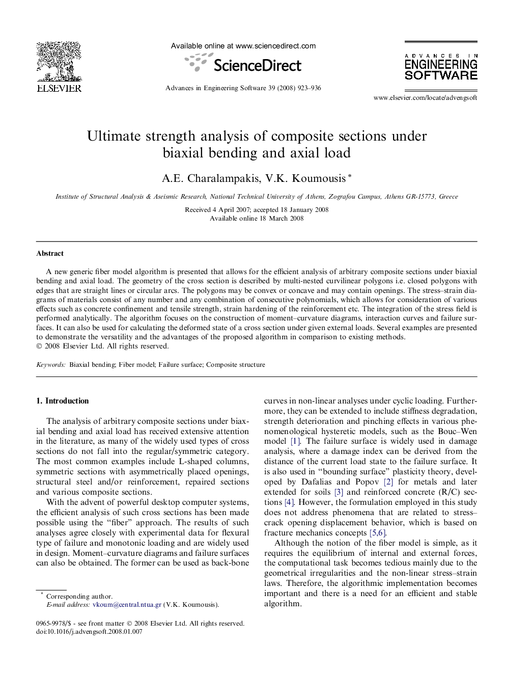 Ultimate strength analysis of composite sections under biaxial bending and axial load