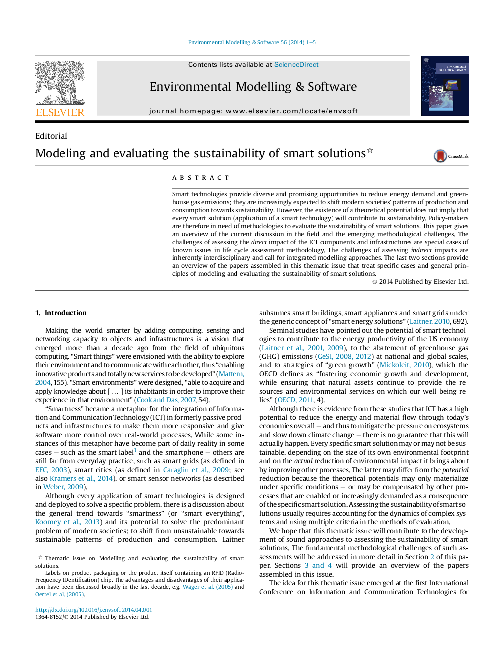 Modeling and evaluating the sustainability of smart solutions 