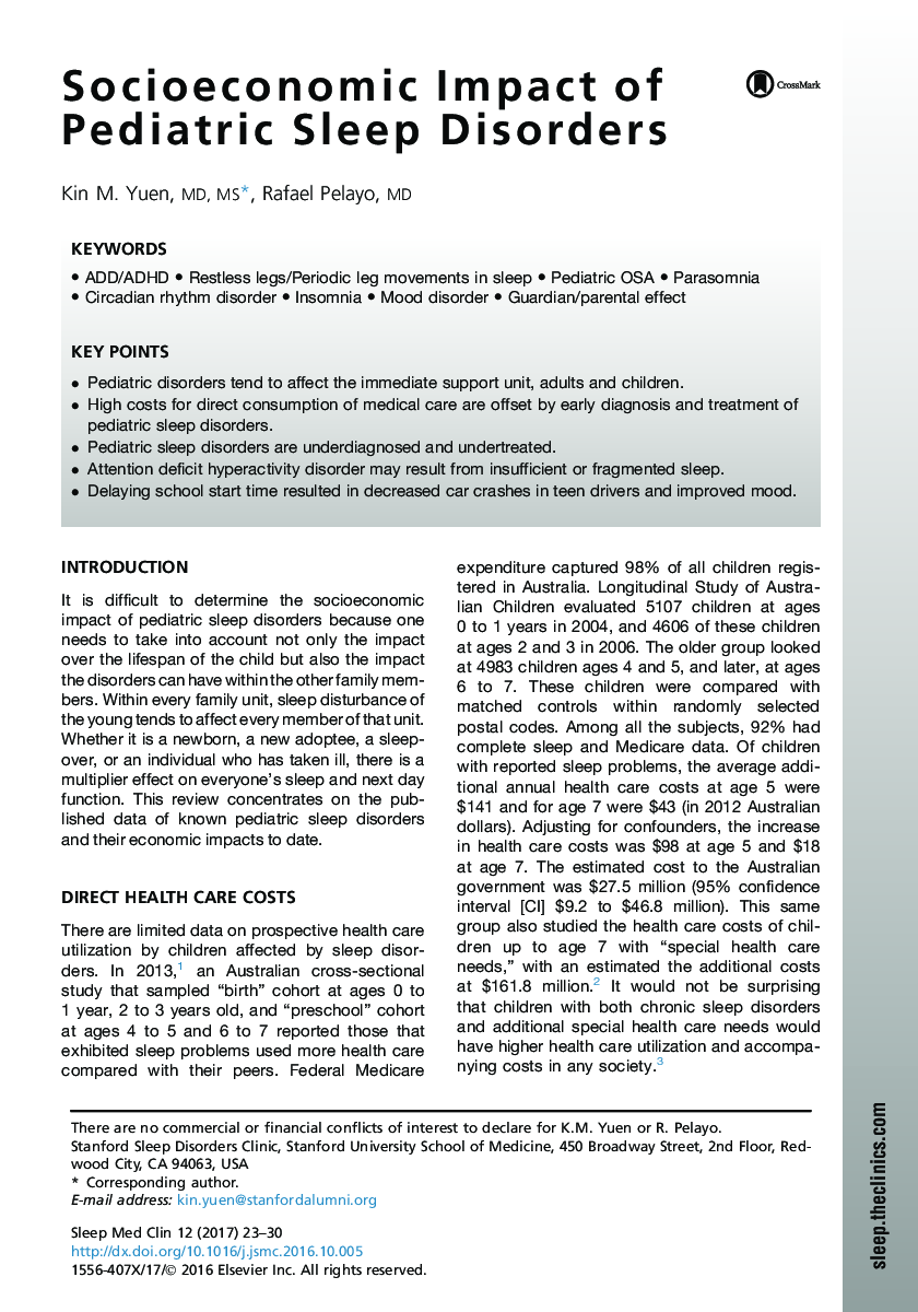 Socioeconomic Impact of Pediatric Sleep Disorders