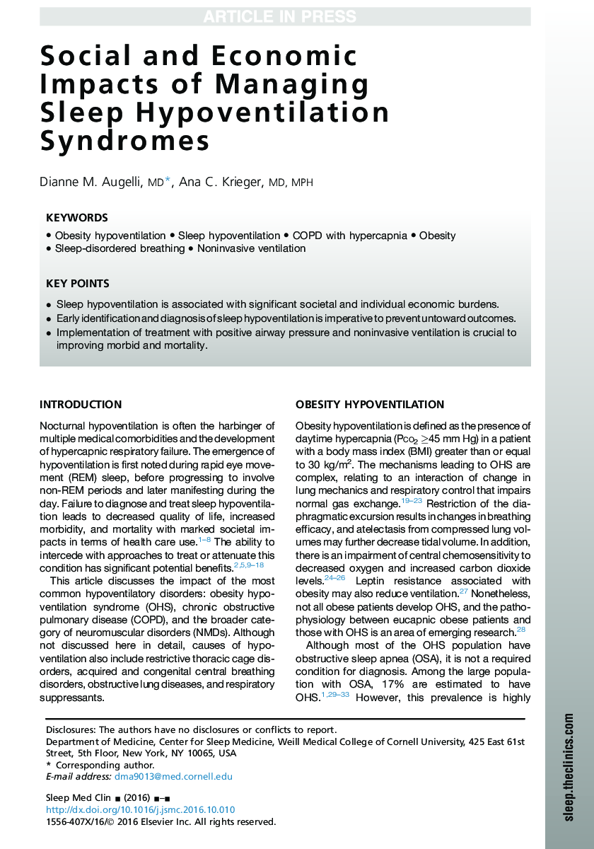 Social and Economic Impacts of Managing Sleep Hypoventilation Syndromes
