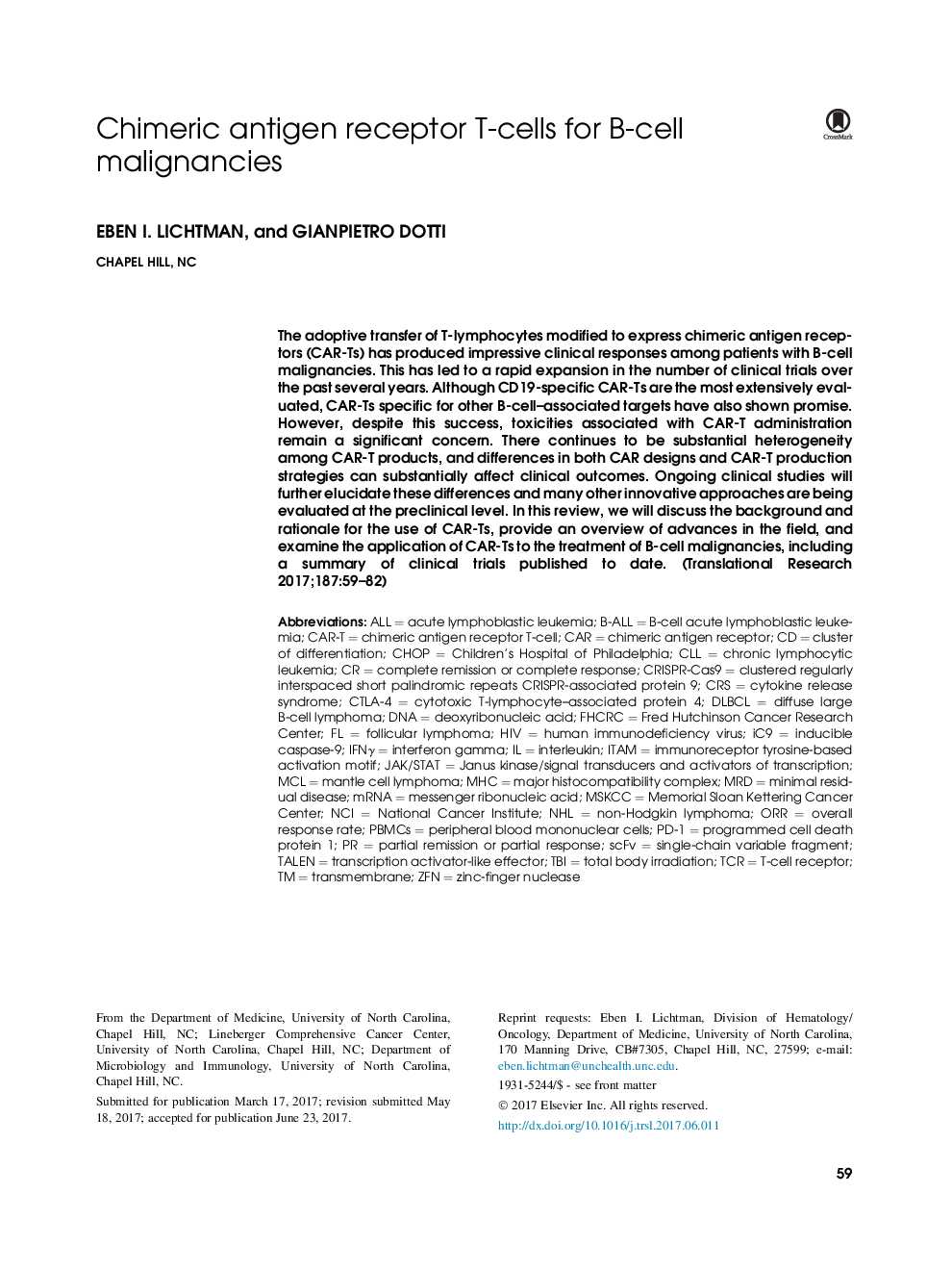 Chimeric antigen receptor T-cells for B-cell malignancies