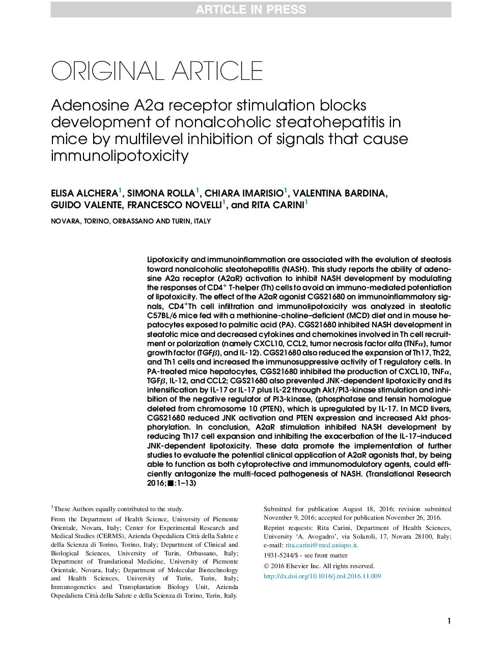 Adenosine A2a receptor stimulation blocks development of nonalcoholic steatohepatitis in mice by multilevel inhibition of signals that cause immunolipotoxicity