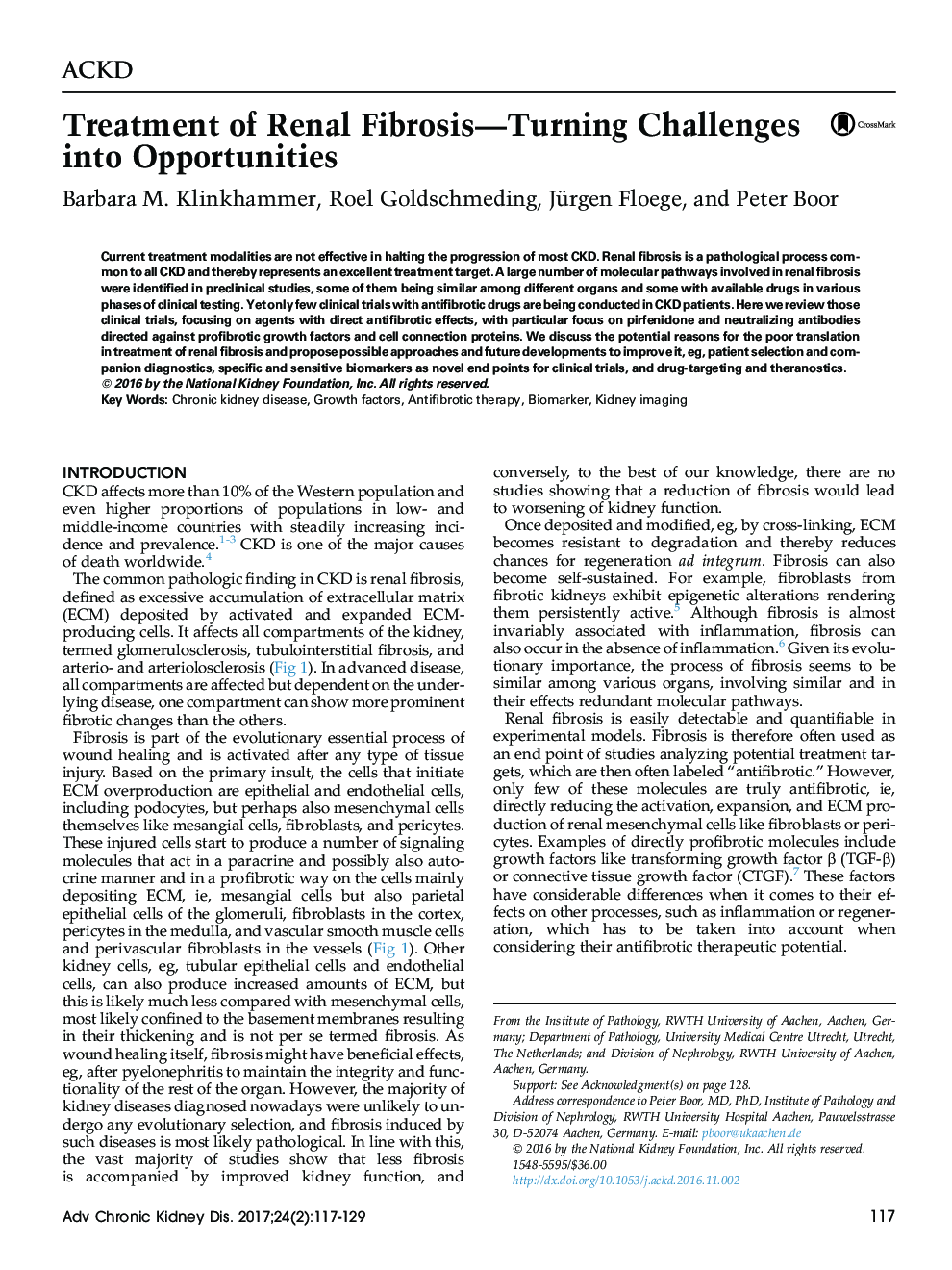 Treatment of Renal Fibrosis-Turning Challenges into Opportunities