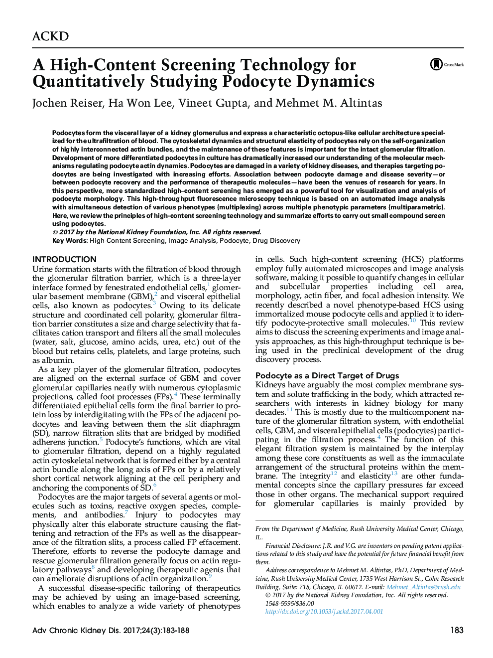 A High-Content Screening Technology for Quantitatively Studying Podocyte Dynamics