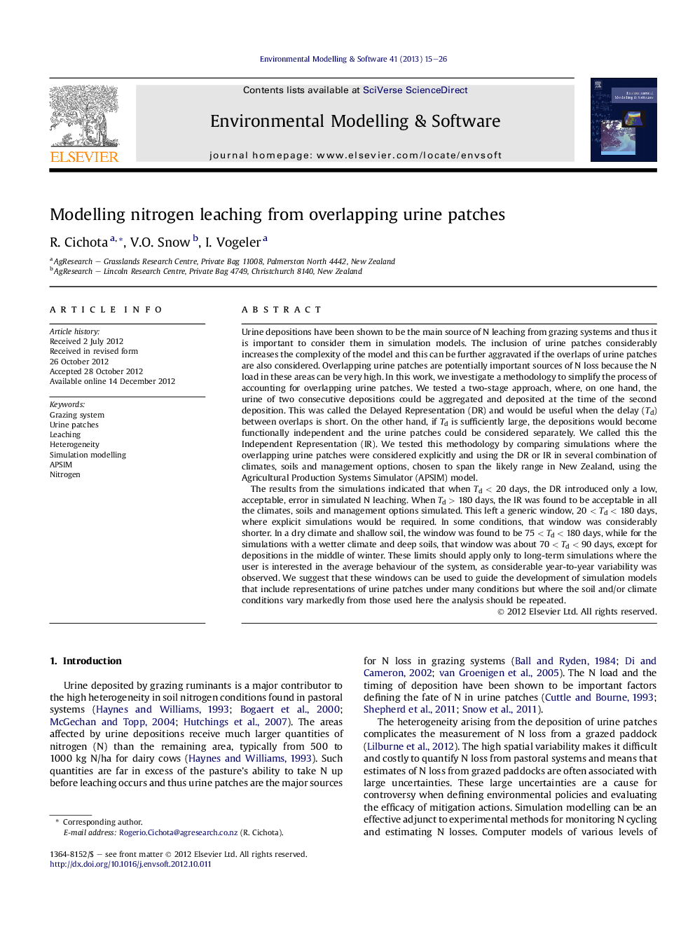 Modelling nitrogen leaching from overlapping urine patches