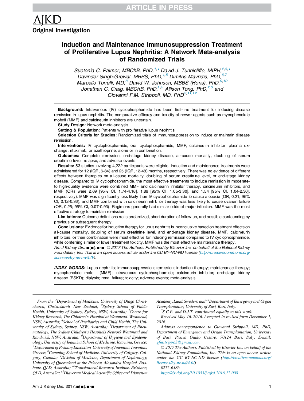 القاء و نگهداری ایمنوسپوساسیون درمان الف نفیتری لوپوس پرولیفراتیو: یک روش متاآنالیز شبکه از یک آزمایش تصادفی 