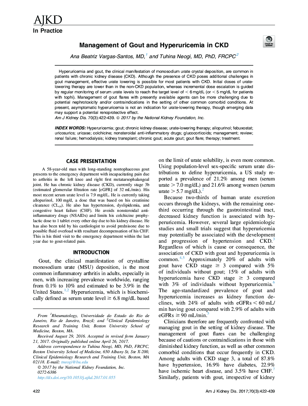 Management of Gout and Hyperuricemia in CKD