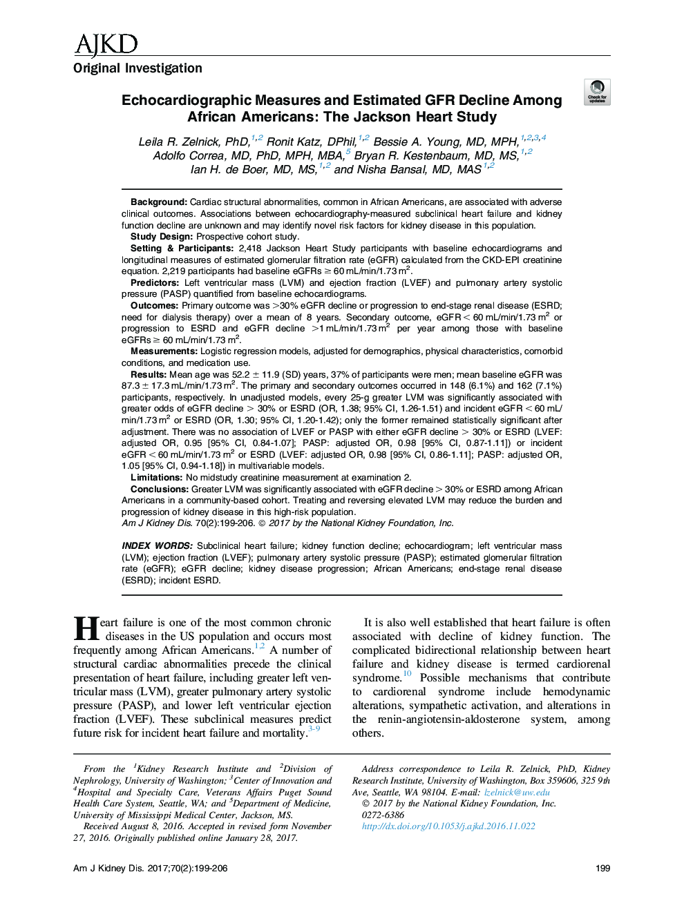 Echocardiographic Measures and Estimated GFR Decline Among African Americans: The Jackson Heart Study