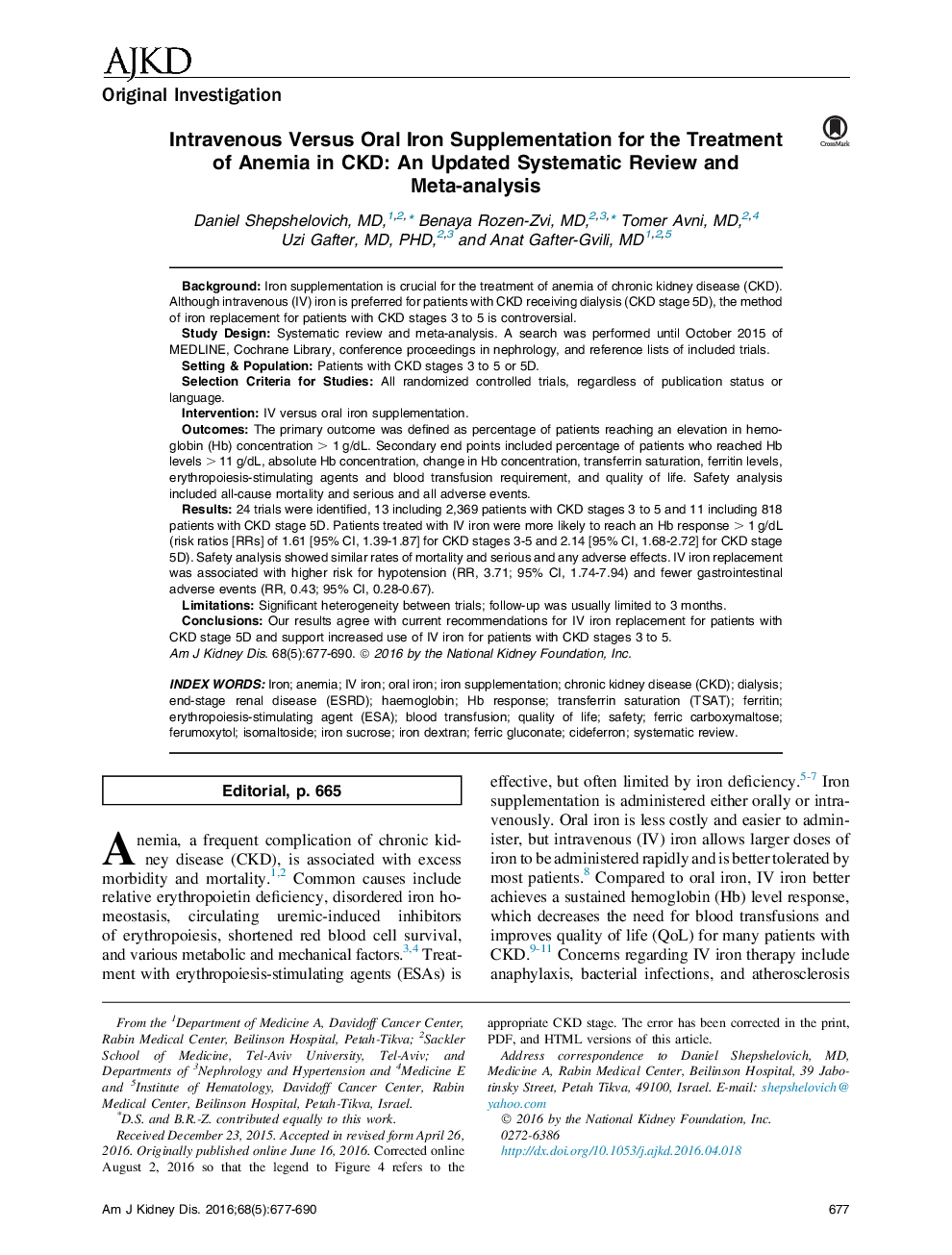 Intravenous Versus Oral Iron Supplementation for the Treatment of Anemia in CKD: An Updated Systematic Review and Meta-analysis