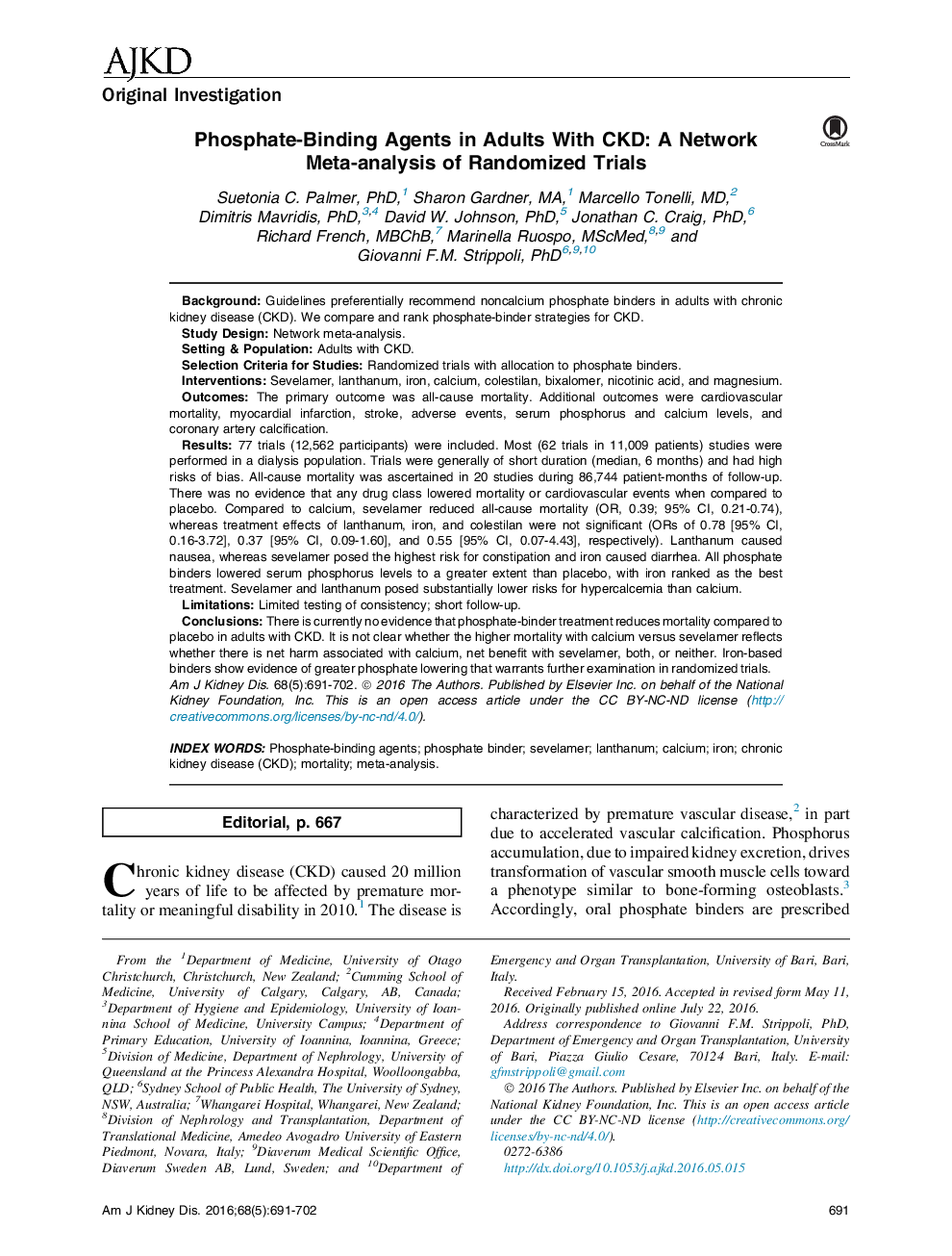 Phosphate-Binding Agents in Adults With CKD: A Network Meta-analysis of Randomized Trials