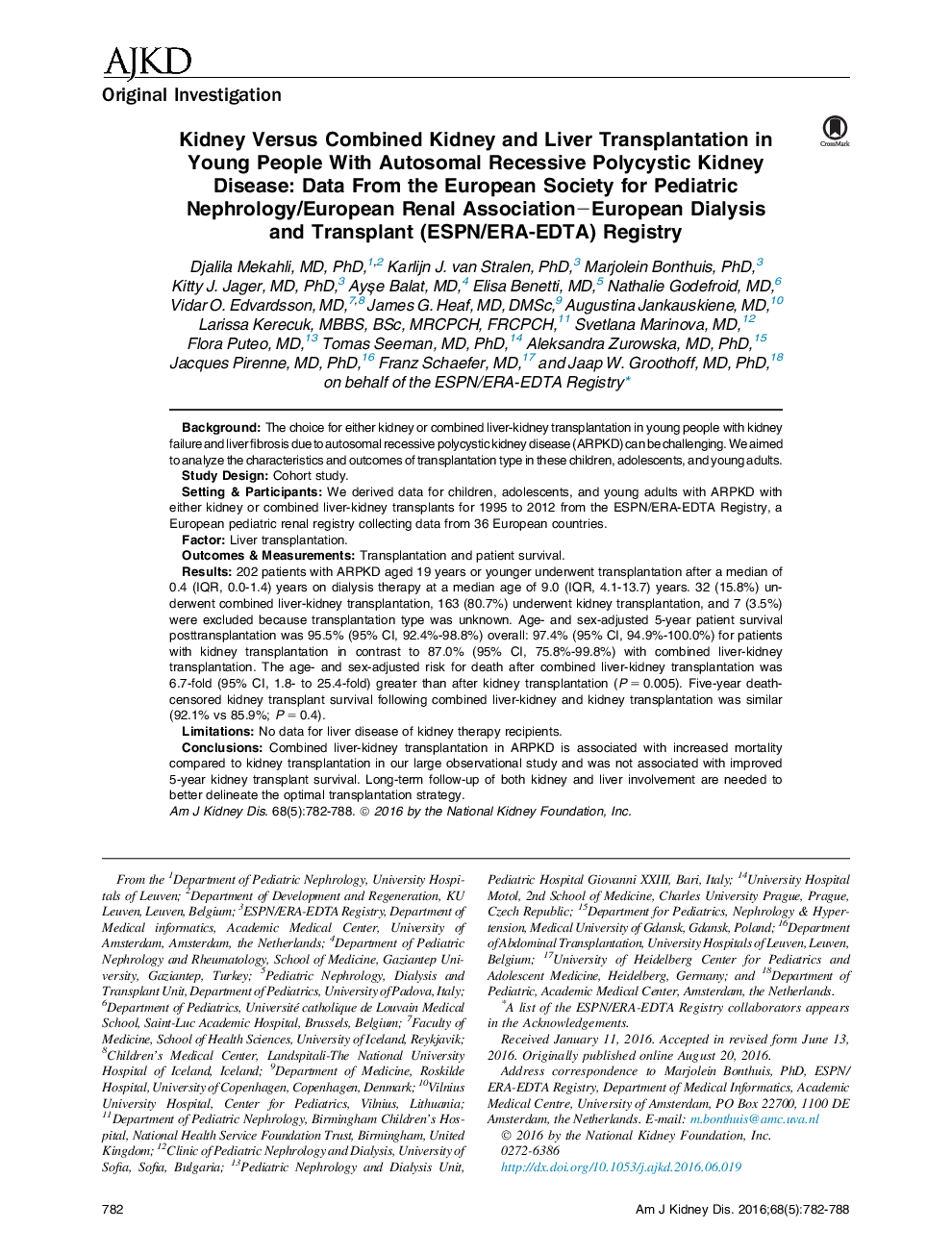 Kidney Versus Combined Kidney and Liver Transplantation in Young People With Autosomal Recessive Polycystic Kidney Disease: Data From the European Society for Pediatric Nephrology/European Renal AssociationâEuropean Dialysis and Transplant (ESPN/ERA-EDT