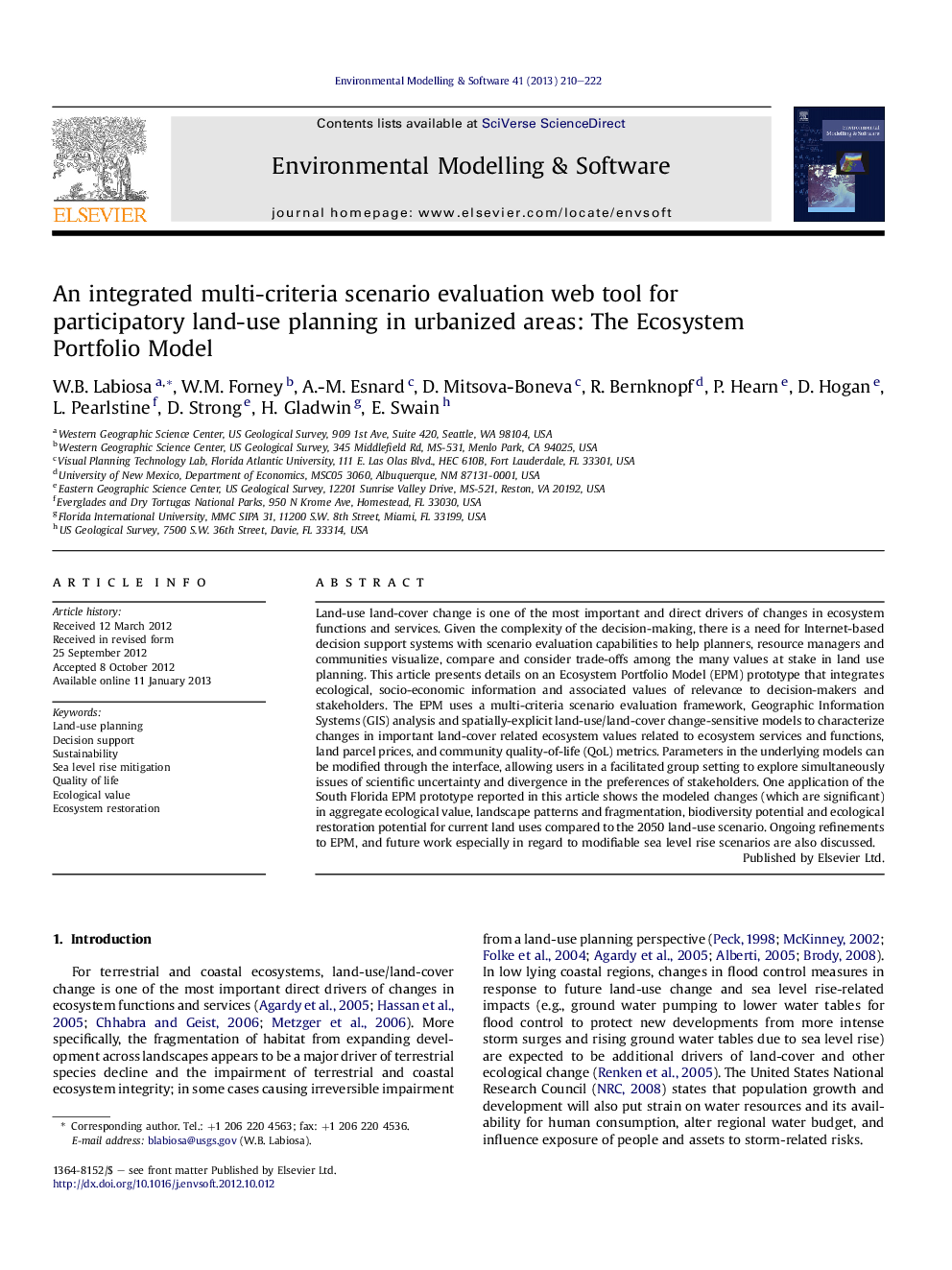 An integrated multi-criteria scenario evaluation web tool for participatory land-use planning in urbanized areas: The Ecosystem Portfolio Model