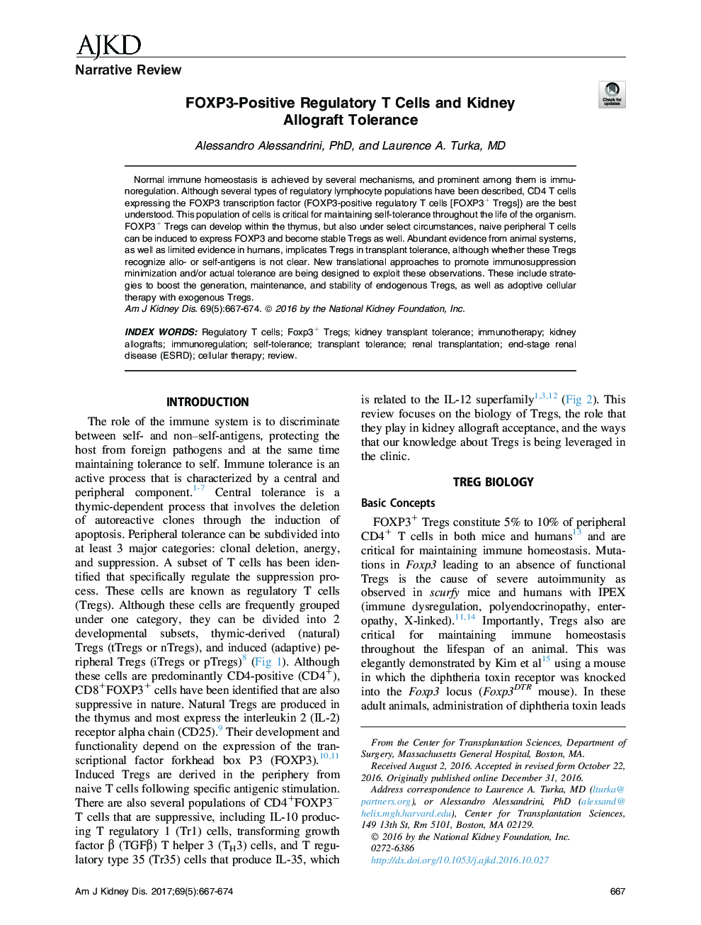 FOXP3-Positive Regulatory T Cells and Kidney AllograftÂ Tolerance