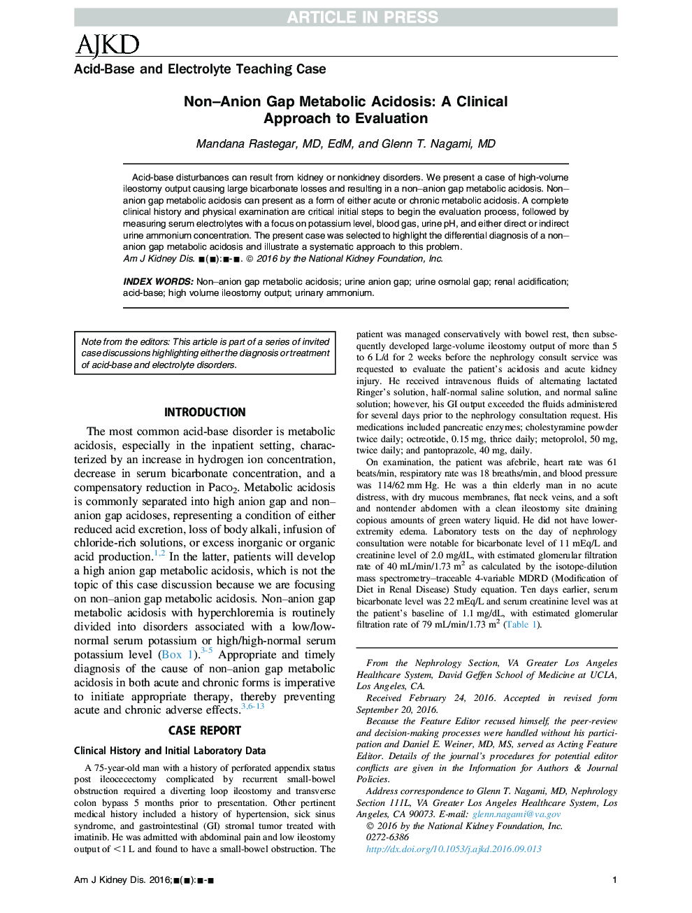 Non-Anion Gap Metabolic Acidosis: A Clinical ApproachÂ toÂ Evaluation