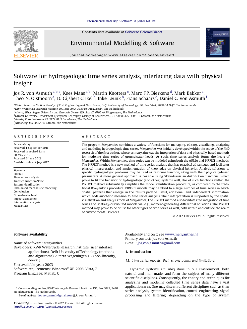 Software for hydrogeologic time series analysis, interfacing data with physical insight