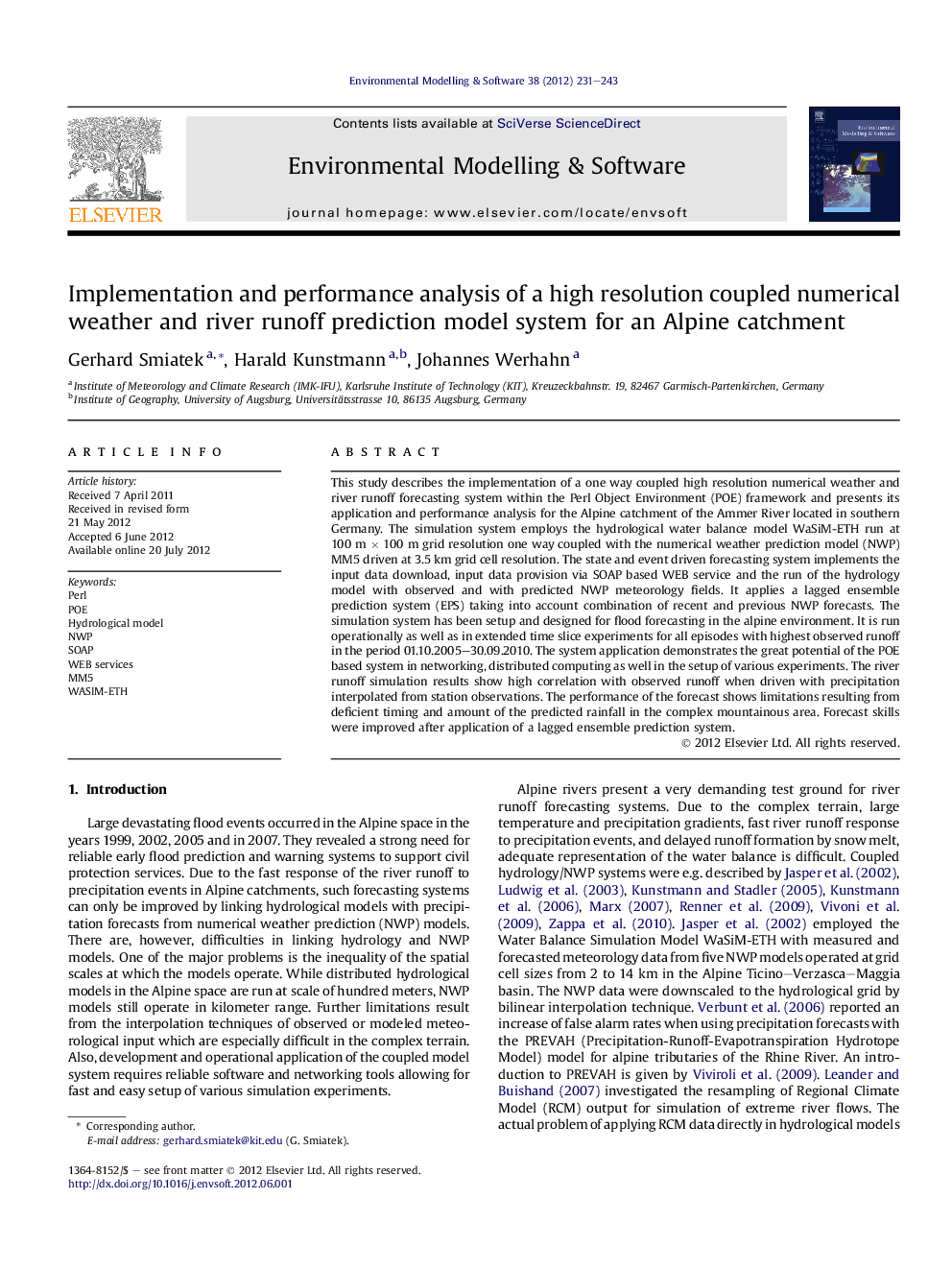 Implementation and performance analysis of a high resolution coupled numerical weather and river runoff prediction model system for an Alpine catchment