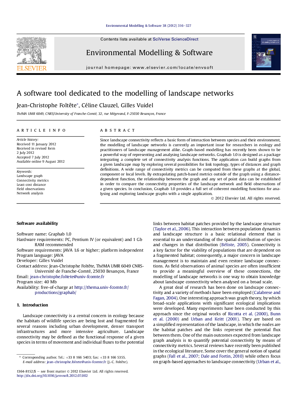 A software tool dedicated to the modelling of landscape networks