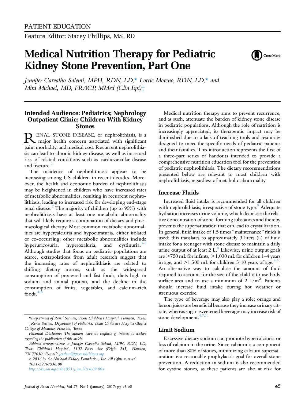 Medical Nutrition Therapy for Pediatric Kidney Stone Prevention, Part One